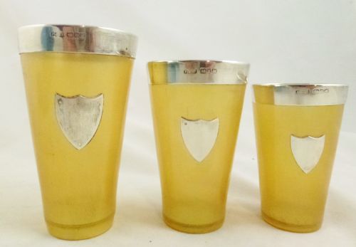 Set of Silver Mounted Horn Beakers