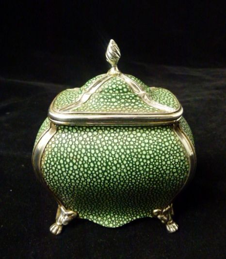 Antique 19th C Shagreen and Silver Tea Caddy