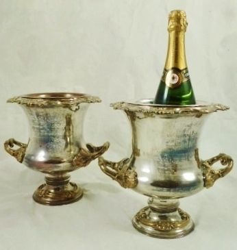 Pair 19th C Silver Plated Wine Coolers