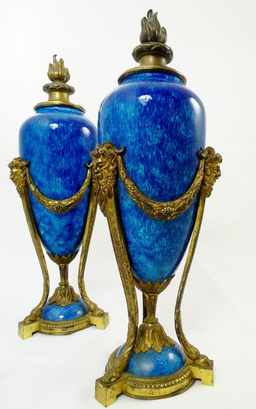 Pair of Antique Enamel & Gilt Vases