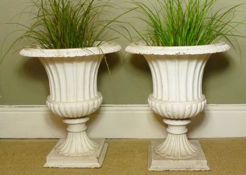 Pair 19th C Cast Iron Garden Urns