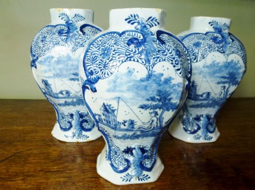 Set of Antique 18th C Delft Vases