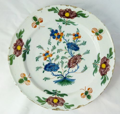 Antique 18th C Delft Polychrome Charger