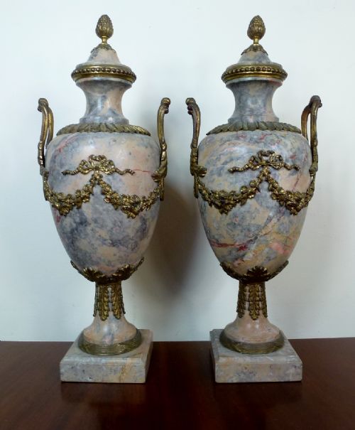 Pair of 19th C Marble & Ormolu Vases