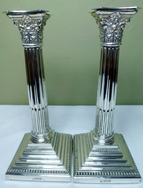 Silver Corinthian Column Candle Sticks