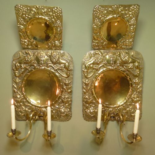 Large Antique Brass Wall Candle Reflectors