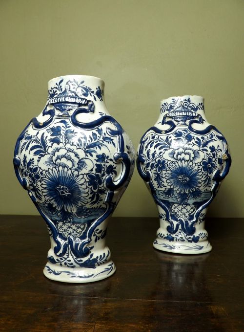 Pair Antique 18th C Delft Vases