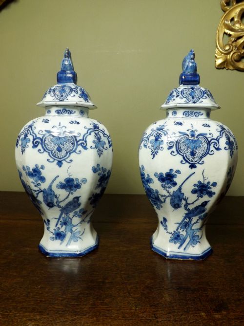 Antique Pair of 18th C Delft Vases