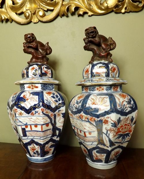 Pair of 19th C Imari Vases & Covers