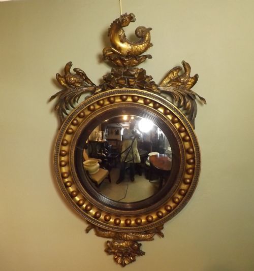 Large Regency Hippocamp Gilt Convex Mirror
