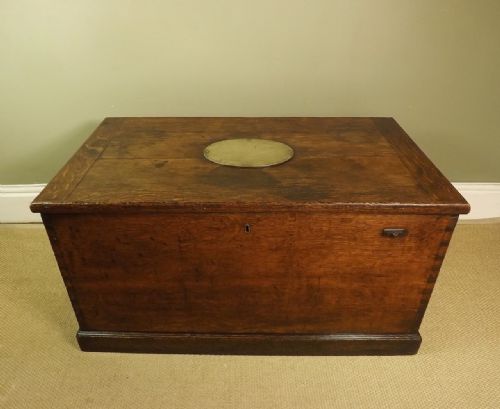 Antique 18th C Oak Chest with Brass Plate
