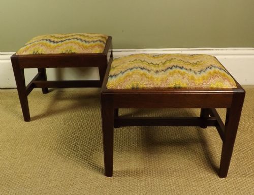 Pair of Mahogany & Tapestry Foot Stools