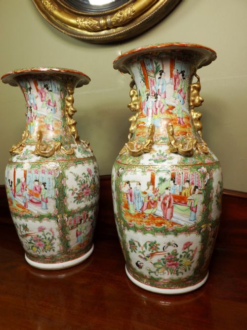 Pair of Antique Chinese Famille Rose Vases