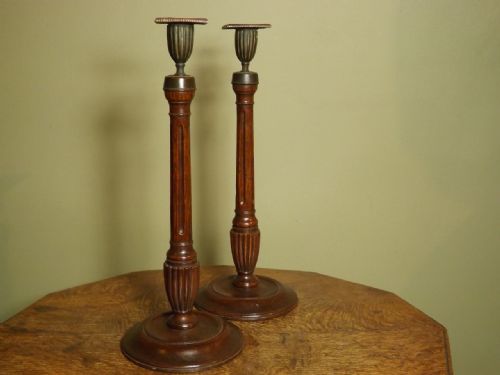 Pair 19th C Oak Candle Sticks