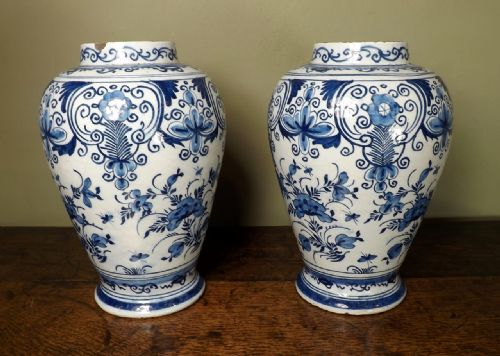 Pair of 18th C Delft Vases