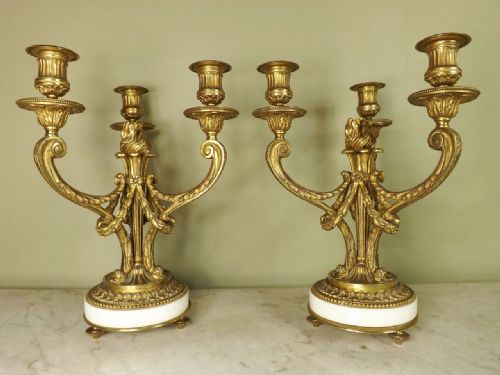 Pair of 19th C Gilt Brass Candelabra