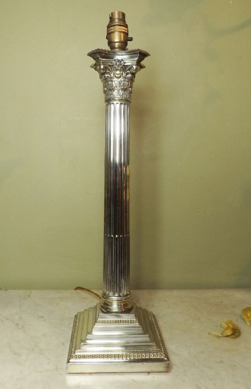 19th C Silver Plated Lamp Base