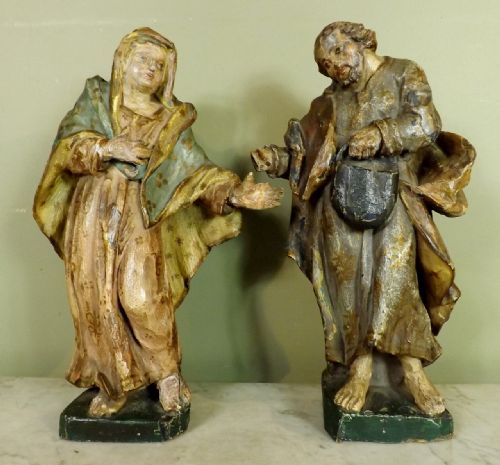 Pair of 18th C Carved Figures