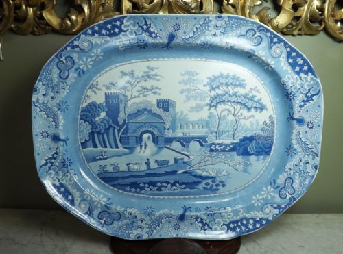 19th C Spode Blue & White Meat Plate
