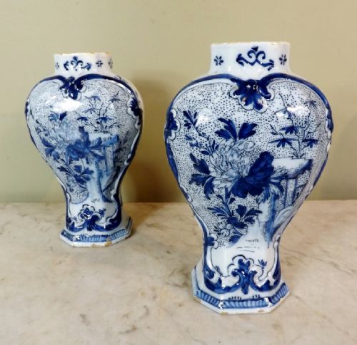 Pair of 18th C Delft Vases