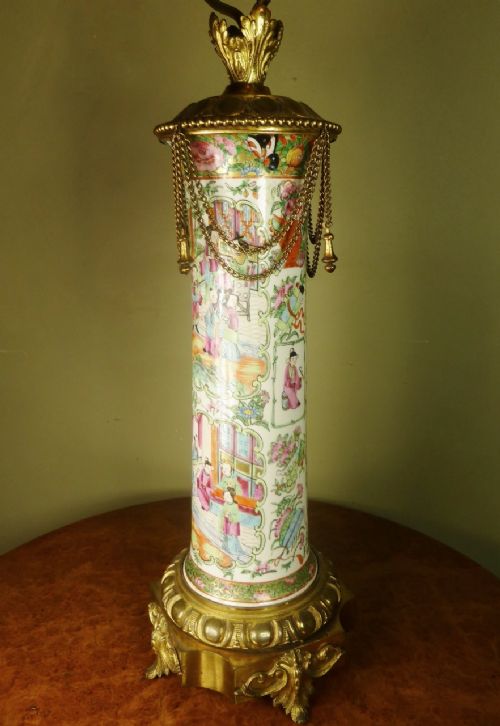 19th C Famille Rose Lamp Base