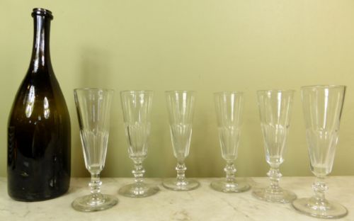 Set of Six 19th C Champagne Flutes