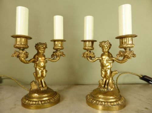 Pair of 19th C Gilt Lamps