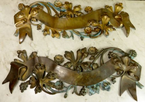 Pair of 19th C Bronze & Gilt Bronze Wine Barrel Labels.