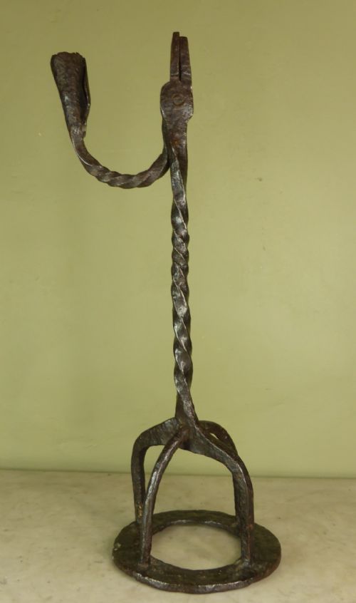 18th C Wrought Iron Candle and Rush Light Holder