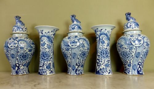 18th C Delft Vase, Garniture Set