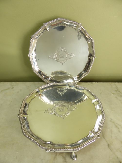 Pair of 18th C Silver Salvers