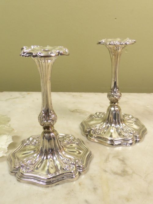 Pair of 19th C Silver Taper Candlesticks