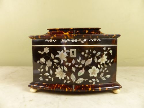 19th C Tortoiseshell Inlaid Tea Caddy Box