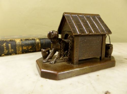 Early 19th C Bronze of Dog in a Kennel