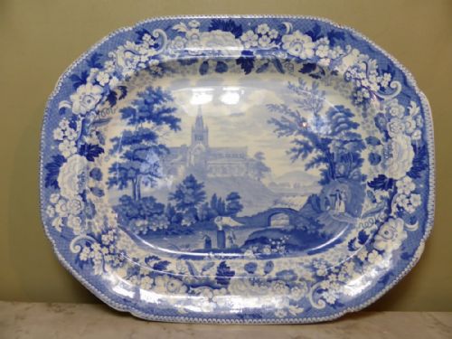 19th C Blue & White Meat Plate of Glasgow Cathedral