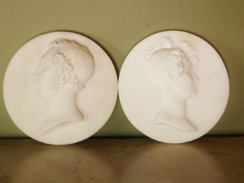 Pair of Early 19th C Marble Portrait Plaques