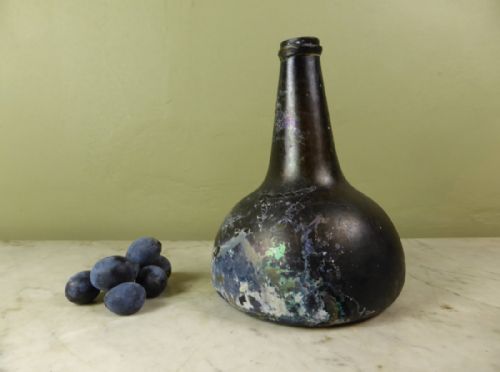 18th C Onion Shaped Glass Bottle