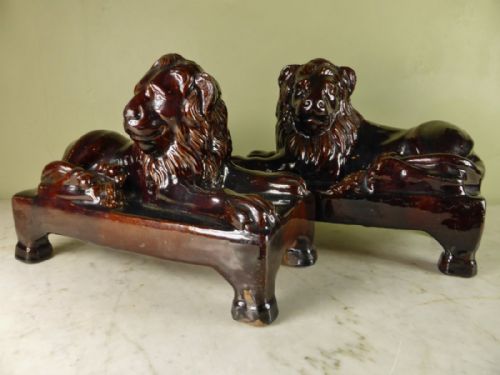 Pair of Derbyshire Treacle Glaze Lions