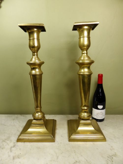 Pair of Enormous 19th C Brass Candle Sticks
