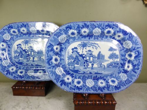 Pair of 'Rogers' Blue & White Meat Plates