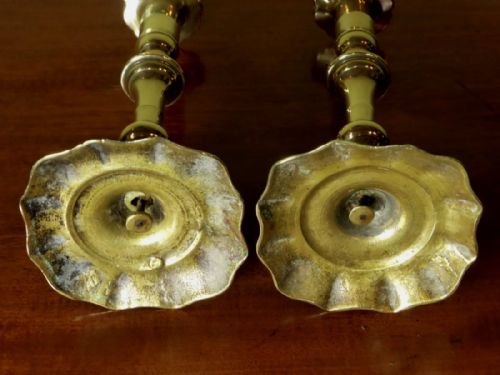 Pair of 18th C Brass Candlesticks