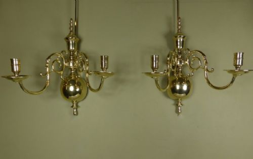 Pair of 19th C Brass Wall Sconces