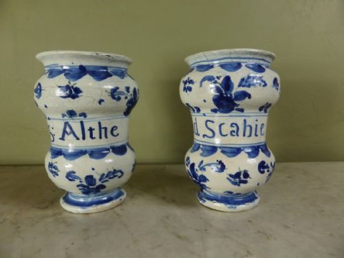 Pair of 18th C Savona Jars