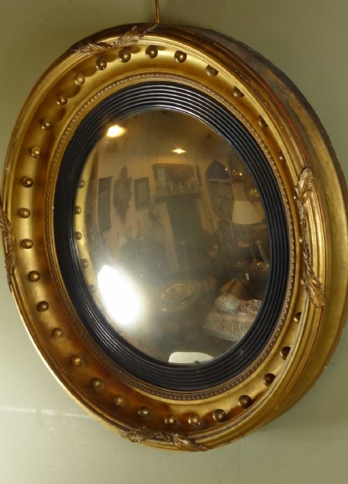 19th C Gilt Convex Mirror