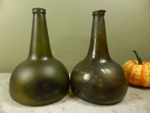 Pair of 18th C Onion Shaped Wine Bottles