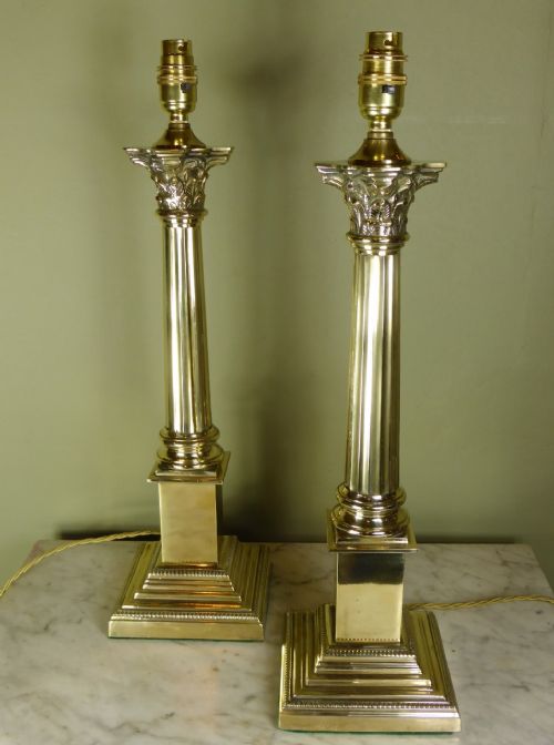 Pair of 19th C Brass Lamps