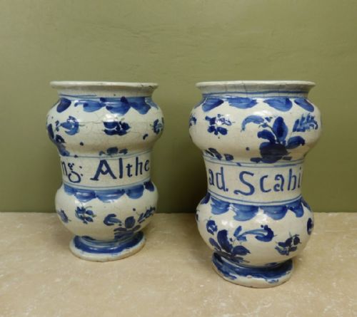 Pair of 18th C Savona Apothecary Jars