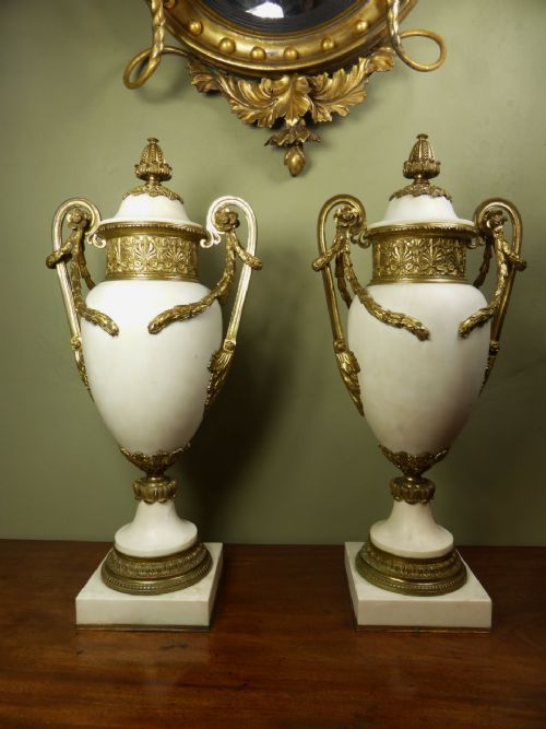 Large Pair of Marble & Ormolu Cassolettes