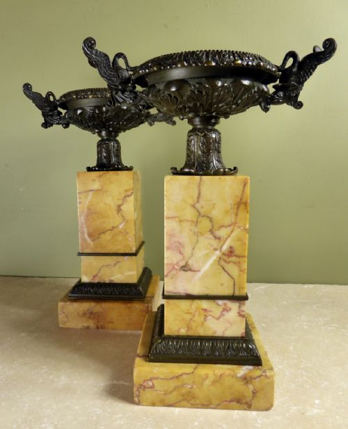 Pair of Regency Bronze & Marble Tazza