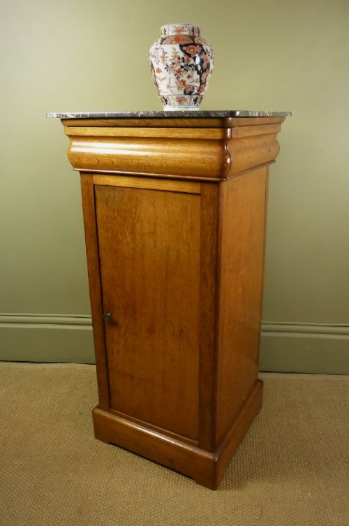 19th C Oak Pedestal Cupboard with Marble Top